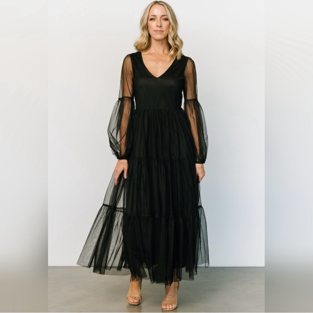 Baltic Born Black Tulle Maxi with Sleeves